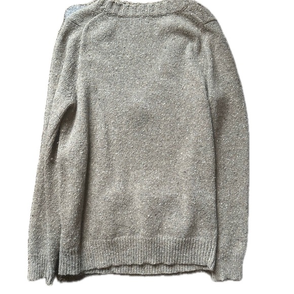 J.Crew Lrg Beige Speckled Deep V Chunky Wool Mohair Angora Pouch Pocket Sweater - Picture 2 of 4